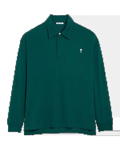 AMI PARIS Men's Cotton Ami de Coeur Long-Sleeve Polo Shirt | Thumbnail 2