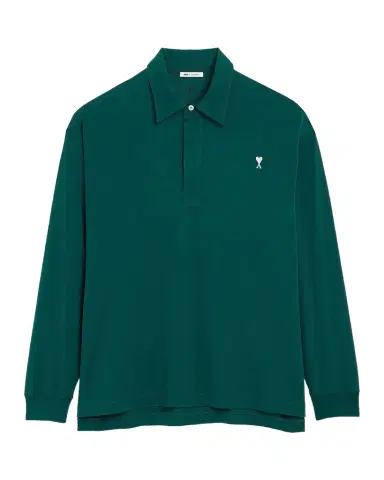 AMI PARIS Men's Cotton Ami de Coeur Long-Sleeve Polo Shirt | Thumbnail 1