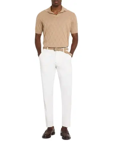 Brunello Cucinelli Men's Cotton Textured Argyle Cotton Knit Polo Shirt | Thumbnail 1 Brunello Cucinelli Men's Cotton Textured Argyle Cotton Knit Polo Shirt | Thumbnail 1