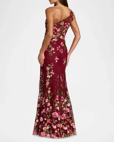 Mac Duggal One-Shoulder Floral Embroidered Gown | Thumbnail 2 Mac Duggal One-Shoulder Floral Embroidered Gown | Thumbnail 2