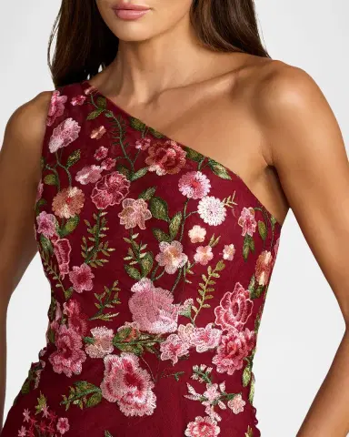 Mac Duggal One-Shoulder Floral Embroidered Gown | Thumbnail 3 Mac Duggal One-Shoulder Floral Embroidered Gown | Thumbnail 3