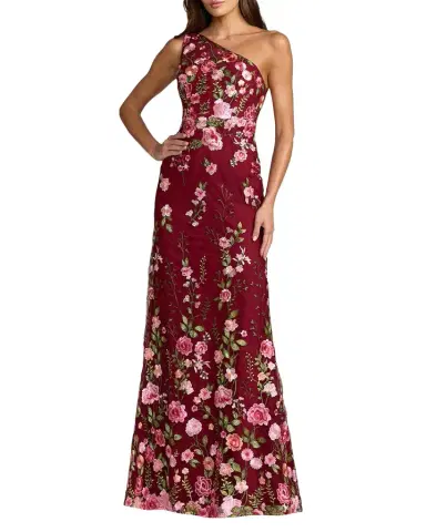 Mac Duggal One-Shoulder Floral Embroidered Gown | Thumbnail 1 Mac Duggal One-Shoulder Floral Embroidered Gown | Thumbnail 1