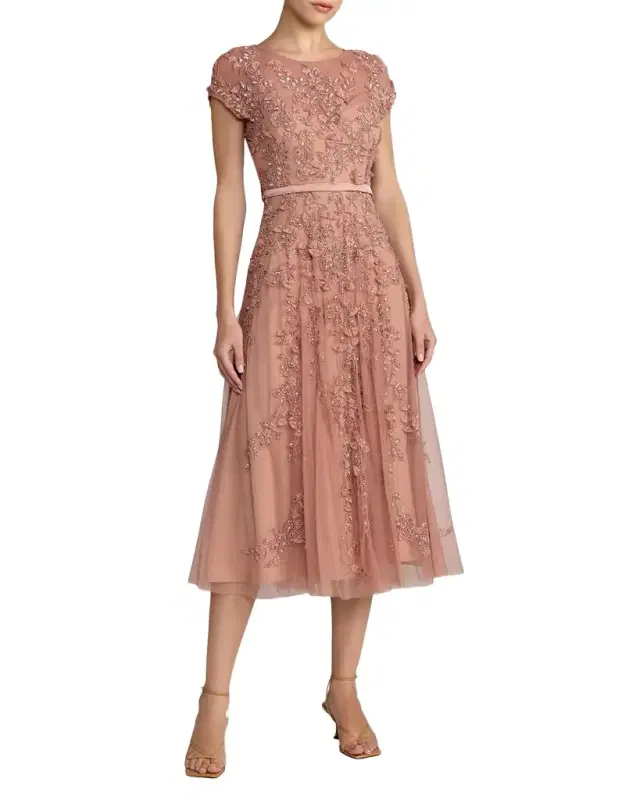 Mac Duggal Embellished Mesh A-Line Cocktail Dress