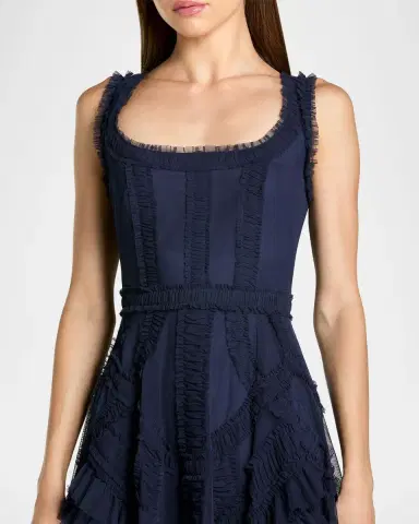 Mac Duggal Mesh Ruffled Scoopneck Midi-Dress | Thumbnail 4