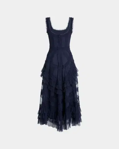 Mac Duggal Mesh Ruffled Scoopneck Midi-Dress | Thumbnail 5