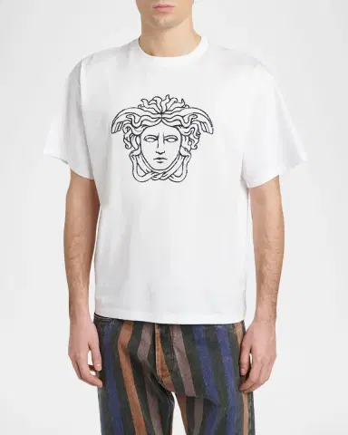 Versace Men's Medusa Head Outline Cotton T-Shirt | Thumbnail 2