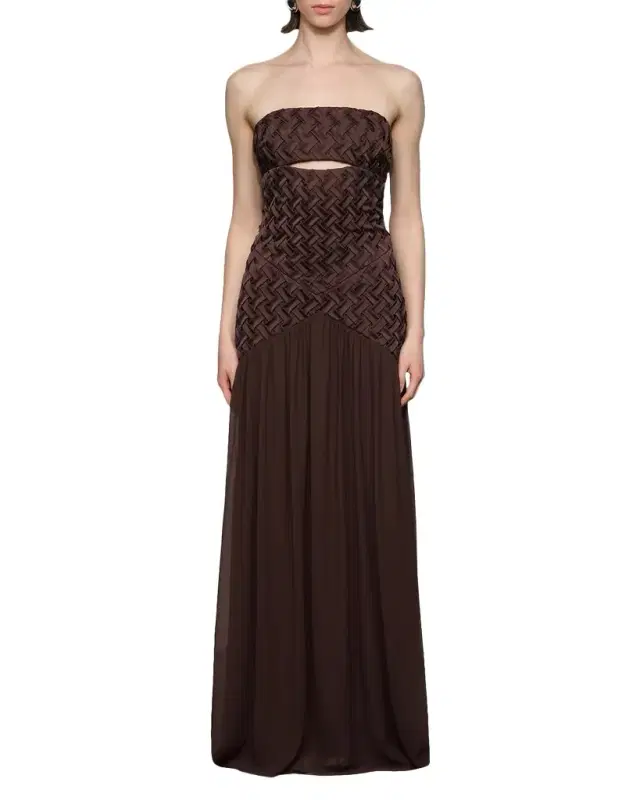 Amara Cutout Smocked Strapless Gown