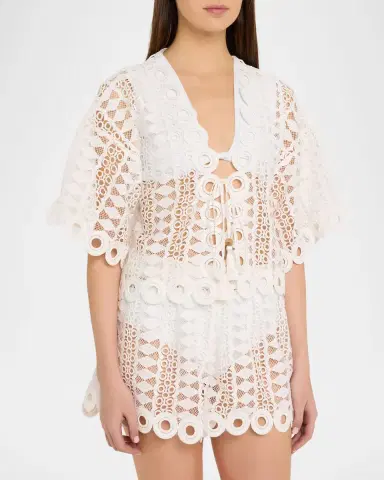 Ramy Brook Dottie Embroidered Tie-Front Top | Thumbnail 3