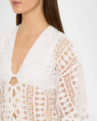 Ramy Brook Dottie Embroidered Tie-Front Top | Thumbnail 4