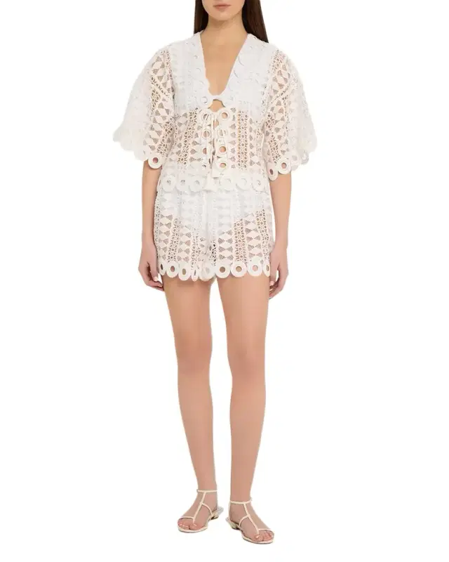 Dottie Embroidered Tie-Front Top Dottie Embroidered Tie-Front Top