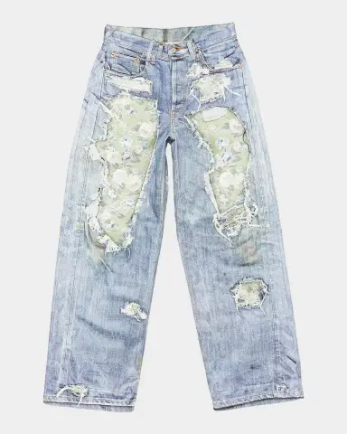 Acne Studios Men's Deconstructed Floral Repair Relaxed Fit Jeans | Thumbnail 3