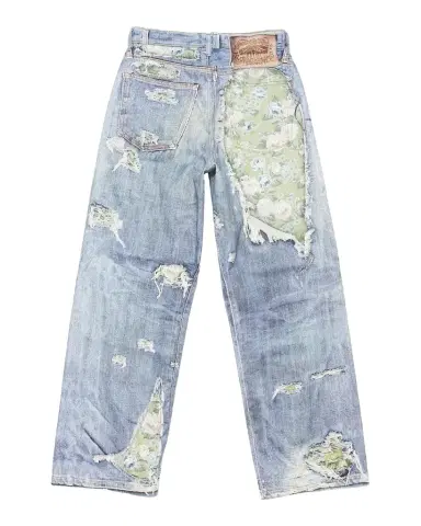 Acne Studios Men's Deconstructed Floral Repair Relaxed Fit Jeans | Thumbnail 1