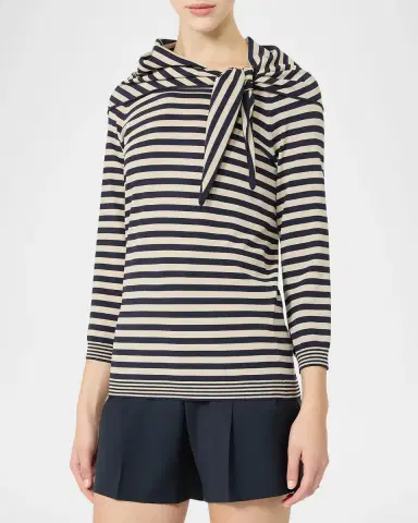 Max Mara Fenice Striped 3/4-Sleeve Scarf Sweater | Thumbnail 3 Max Mara Fenice Striped 3/4-Sleeve Scarf Sweater | Thumbnail 3