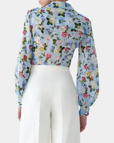 Carolina Herrera Isabella Rose-Print Silk Chiffon Button-Down Shirt | Thumbnail 2 Carolina Herrera Isabella Rose-Print Silk Chiffon Button-Down Shirt | Thumbnail 2