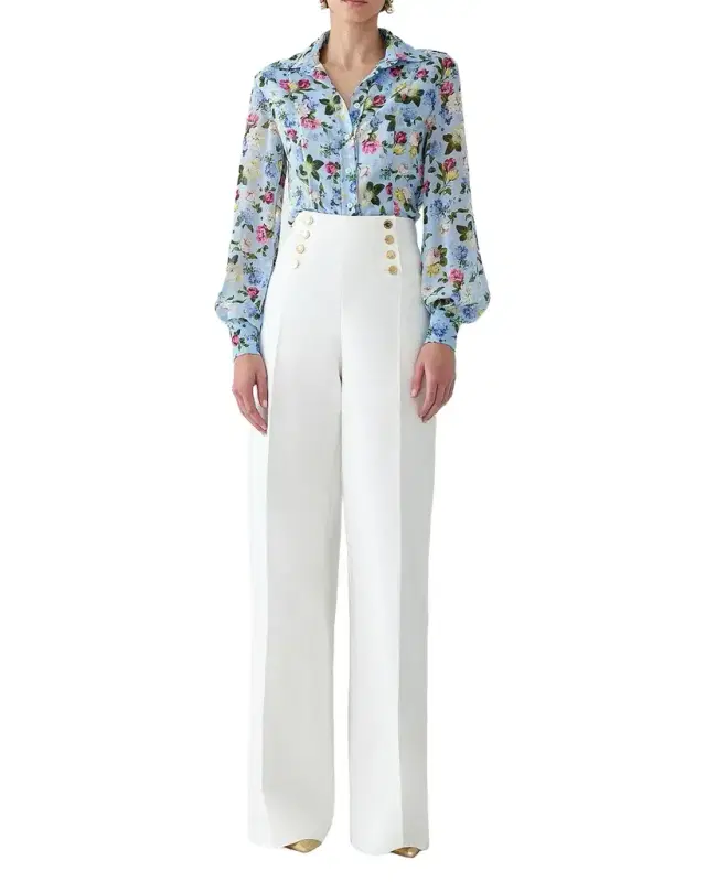 Carolina Herrera Isabella Rose-Print Silk Chiffon Button-Down Shirt