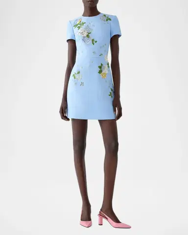 Carolina Herrera Embroidered Short-Sleeve Bow Cutout Mini Dress | Thumbnail 2 Carolina Herrera Embroidered Short-Sleeve Bow Cutout Mini Dress | Thumbnail 2