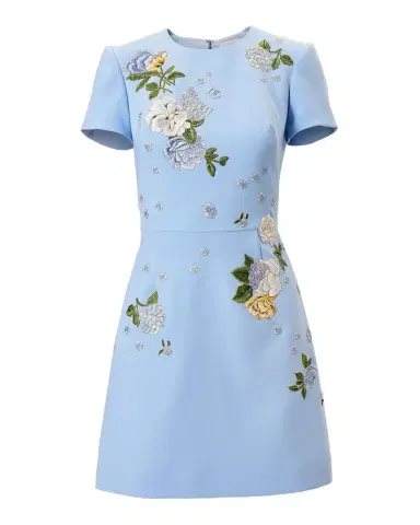 Carolina Herrera Embroidered Short-Sleeve Bow Cutout Mini Dress | Thumbnail 1 Carolina Herrera Embroidered Short-Sleeve Bow Cutout Mini Dress | Thumbnail 1