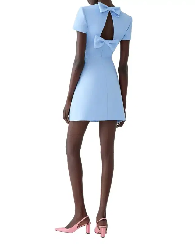Carolina Herrera Embroidered Short-Sleeve Bow Cutout Mini Dress