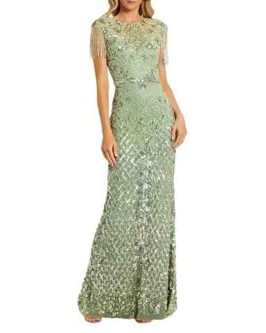 Mac Duggal Petite Embellished Fringe Column Gown | Thumbnail 1 Mac Duggal Petite Embellished Fringe Column Gown | Thumbnail 1