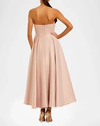 Mac Duggal Rosette-Embellished Strapless Satin Midi Dress | Thumbnail 2