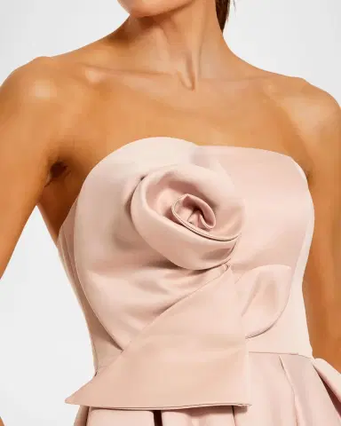 Mac Duggal Rosette-Embellished Strapless Satin Midi Dress | Thumbnail 3