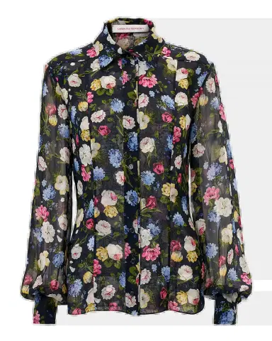Carolina Herrera Isabella Rose-Print Silk Chiffon Button-Down Shirt | Thumbnail 2 Carolina Herrera Isabella Rose-Print Silk Chiffon Button-Down Shirt | Thumbnail 2