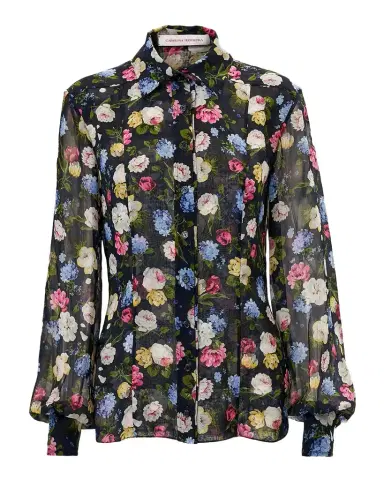 Carolina Herrera Isabella Rose-Print Silk Chiffon Button-Down Shirt | Thumbnail 1 Carolina Herrera Isabella Rose-Print Silk Chiffon Button-Down Shirt | Thumbnail 1