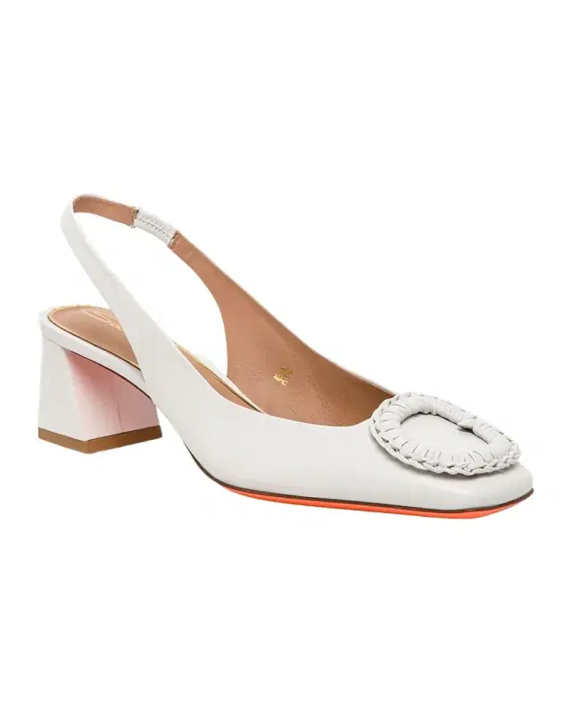 Santoni 50mm Corolle Leather Slingback Buckle Pumps