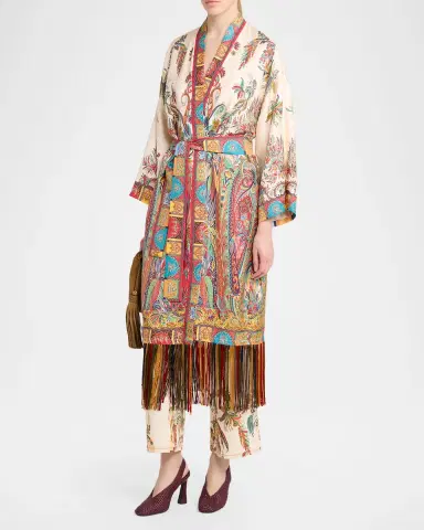 Etro Belted Paisley Silk Fringed Dustcoat | Thumbnail 3 Etro Belted Paisley Silk Fringed Dustcoat | Thumbnail 3