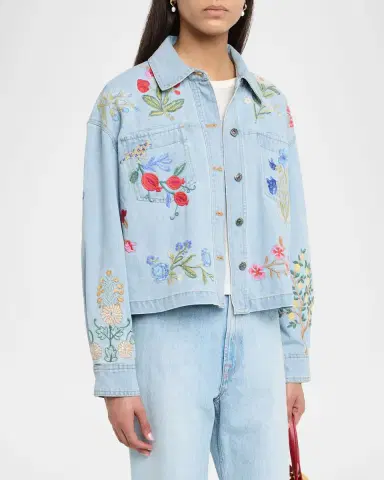 Johnny Was Beatrix Floral-Embroidered Cotton Denim Jacket | Thumbnail 3 Johnny Was Beatrix Floral-Embroidered Cotton Denim Jacket | Thumbnail 3