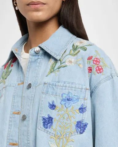 Johnny Was Beatrix Floral-Embroidered Cotton Denim Jacket | Thumbnail 4 Johnny Was Beatrix Floral-Embroidered Cotton Denim Jacket | Thumbnail 4