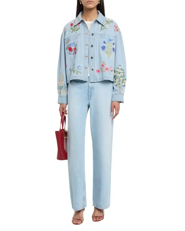 Johnny Was Beatrix Floral-Embroidered Cotton Denim Jacket