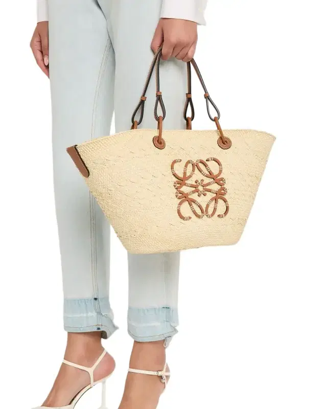 Anagram Woven Palm Leaf Basket Tote Bag