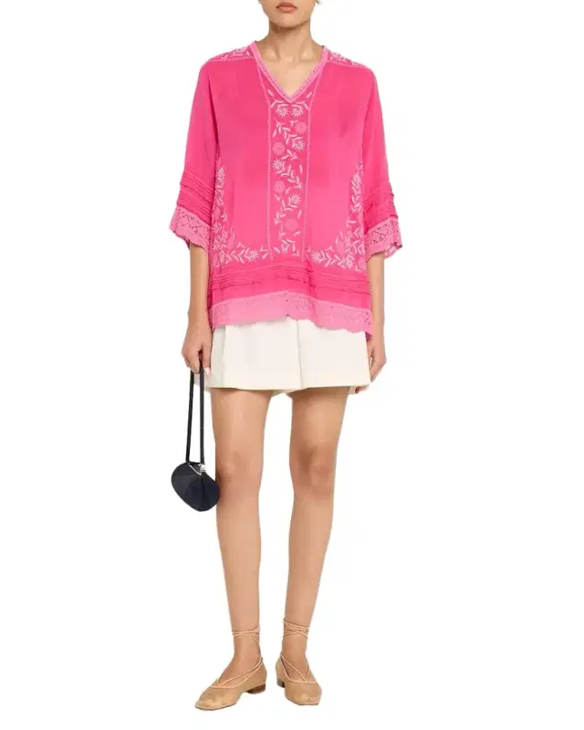 Zyanya Embroidered Lace-Trim Tunic