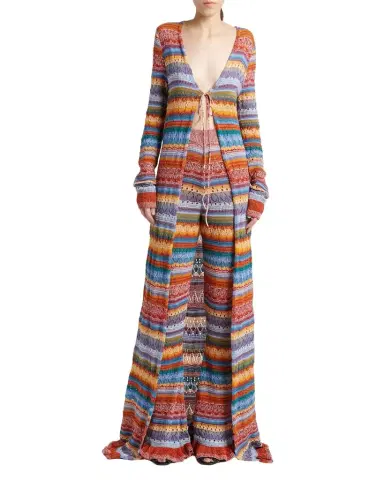 Etro Striped Open-Knit Long Cardigan | Thumbnail 1 Etro Striped Open-Knit Long Cardigan | Thumbnail 1
