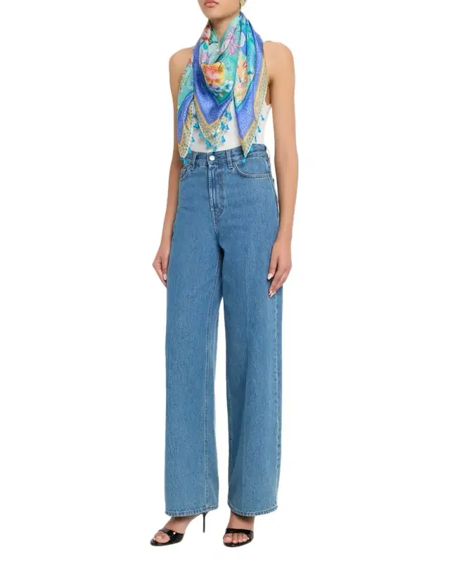 Johnny Was Ombre Floral-Print Silk Square Scarf