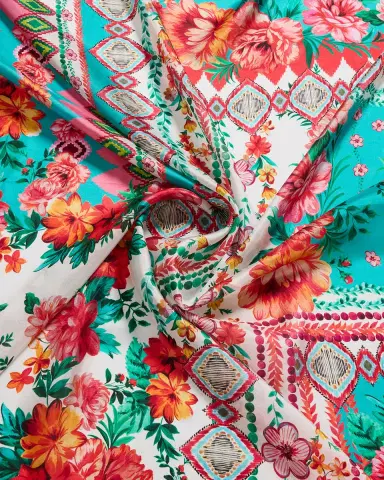Johnny Was Patchwork Floral-Print Square Silk Scarf | Thumbnail 3 Johnny Was Patchwork Floral-Print Square Silk Scarf | Thumbnail 3