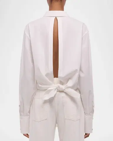 Helmut Lang Tie-Back Button-Front Cotton Shirt | Thumbnail 2