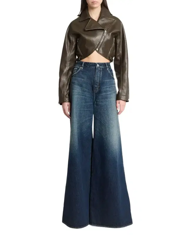 ALAÏA High-Rise Denim Wide-Leg Palazzo Pants