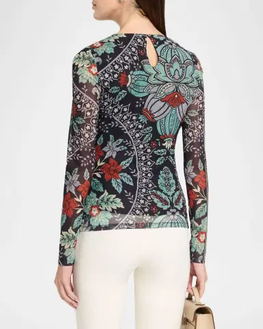 Elie Tahari The Delilah Ruched Floral-Print Mesh Top | Thumbnail 2 Elie Tahari The Delilah Ruched Floral-Print Mesh Top | Thumbnail 2