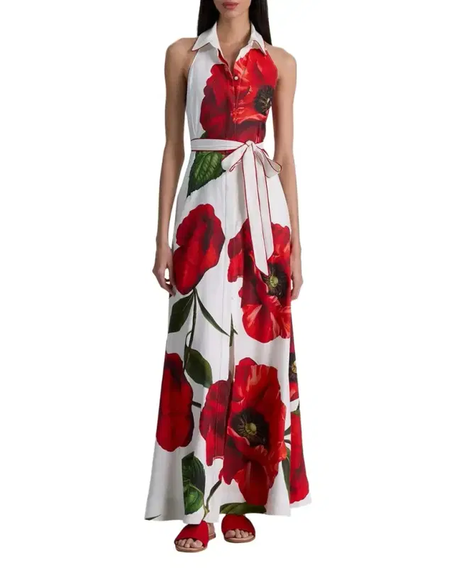 Chassidy Poppy Linen-Blend Halter Dress