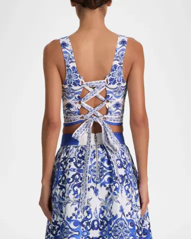 Alice + Olivia Miriam Printed Linen Crop Top | Thumbnail 2