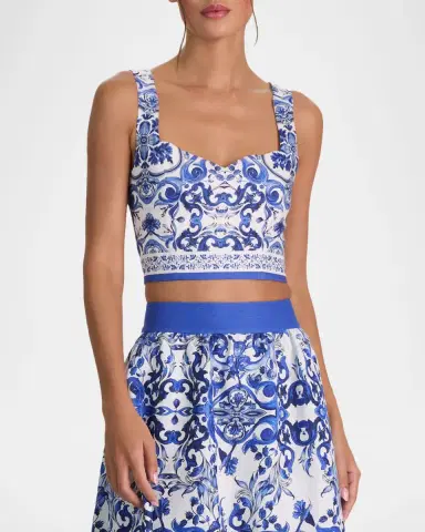 Alice + Olivia Miriam Printed Linen Crop Top | Thumbnail 3