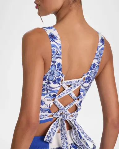 Alice + Olivia Miriam Printed Linen Crop Top | Thumbnail 4