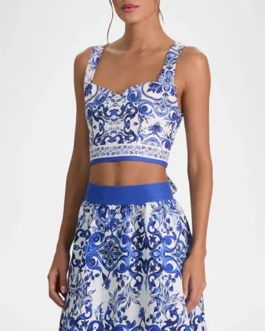 Alice + Olivia Miriam Printed Linen Crop Top | Thumbnail 5