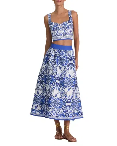 Alice + Olivia Miriam Printed Linen Crop Top | Thumbnail 1