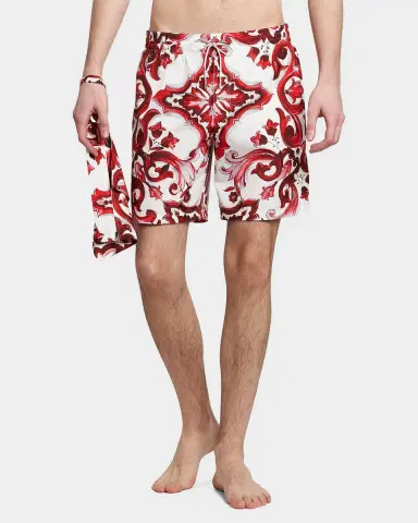 Dolce & Gabbana Men's Majolica-Print Swim Trunks | Thumbnail 3 Dolce & Gabbana Men's Majolica-Print Swim Trunks | Thumbnail 3