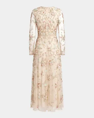 Mac Duggal Floral Beaded Mesh Midi-Dress | Thumbnail 4
