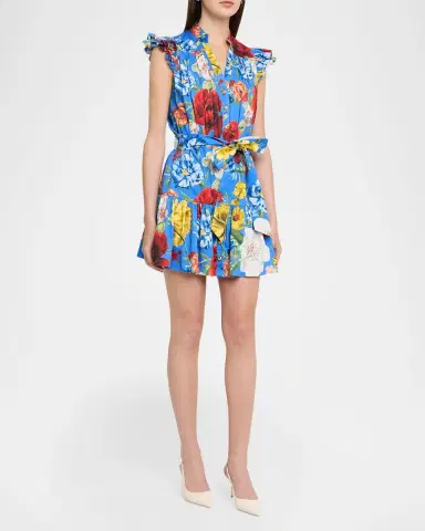 ALICE + OLIVIA Cora Floral Flutter-Sleeve Mini Dress | Thumbnail 3