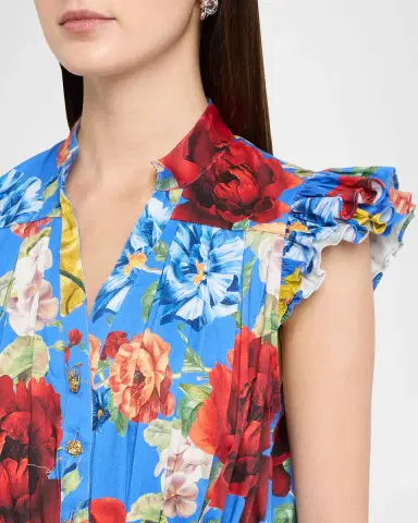 ALICE + OLIVIA Cora Floral Flutter-Sleeve Mini Dress | Thumbnail 4